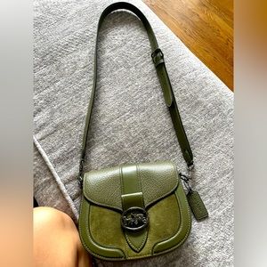 Coach Georgie C2805 Mixed Leather Suede in Kelp (Green) Saddle Bag Crossbody